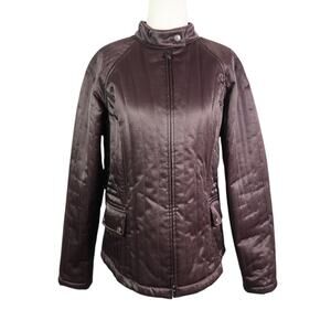 Vintage Y2K Liz Claiborne Dark Brown Satin Zip Front Jacket M